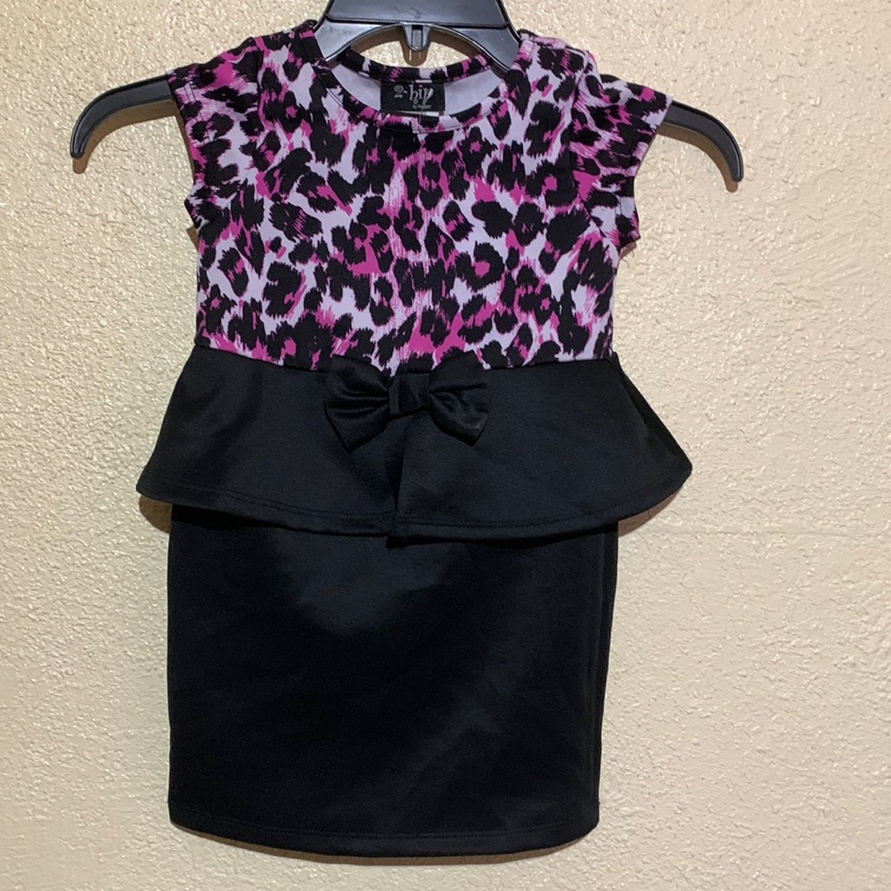 2-Hip Dress Girls 4T Black Purple White Animal Print Stretch